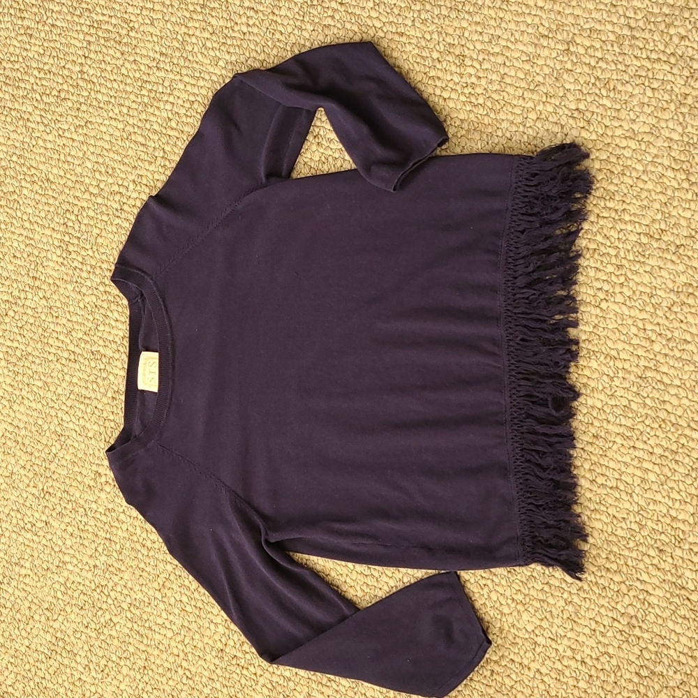 Sail to Sable lightweight fringed knit top navy